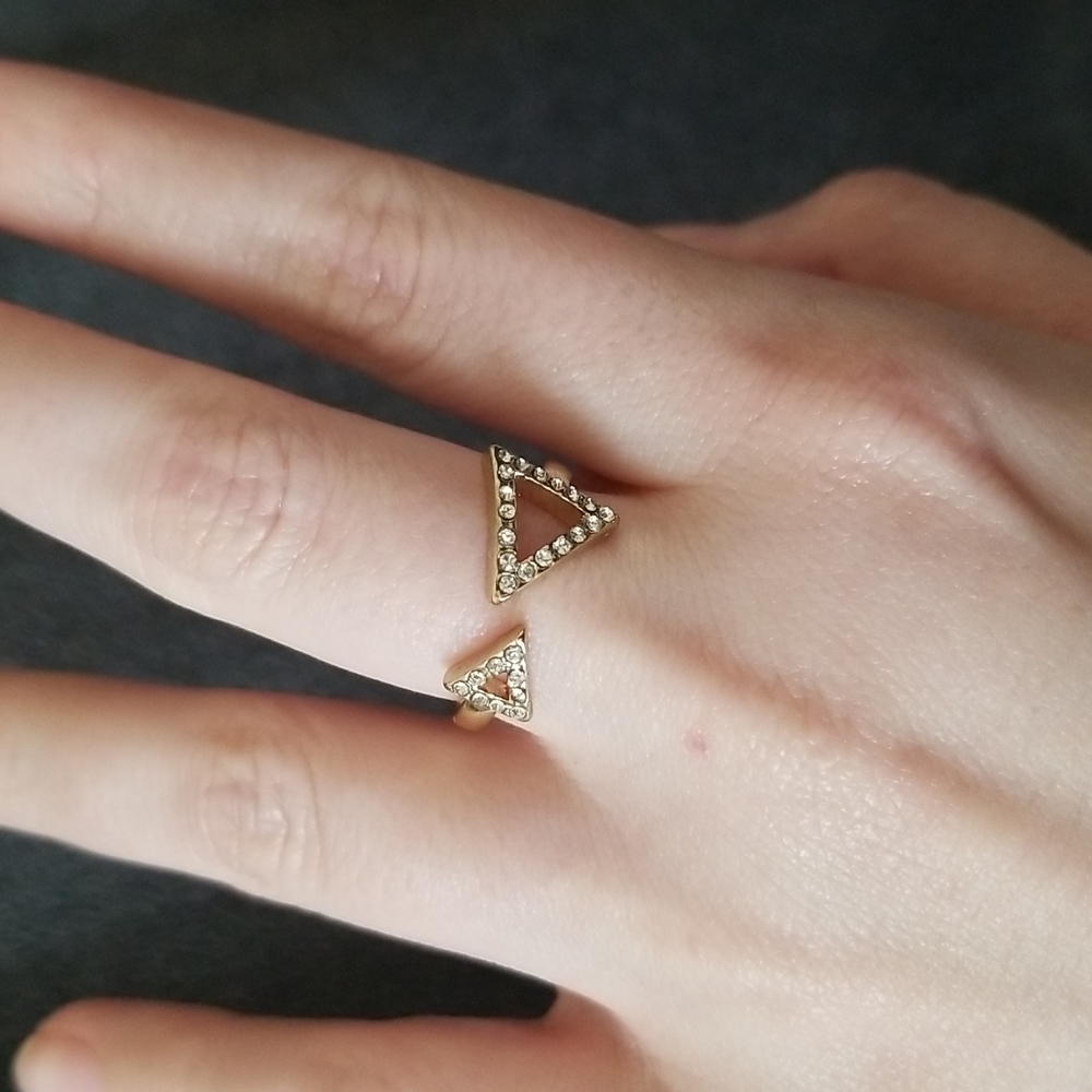 Gold Rhinestone Triangle Adjustable Ring
